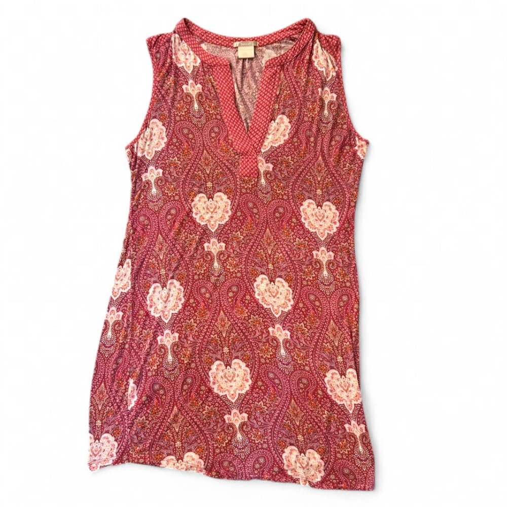 Ink + Ivy Paisley Floral Shift Dress Sleeveless V-Neck Pink Red L Lightweight